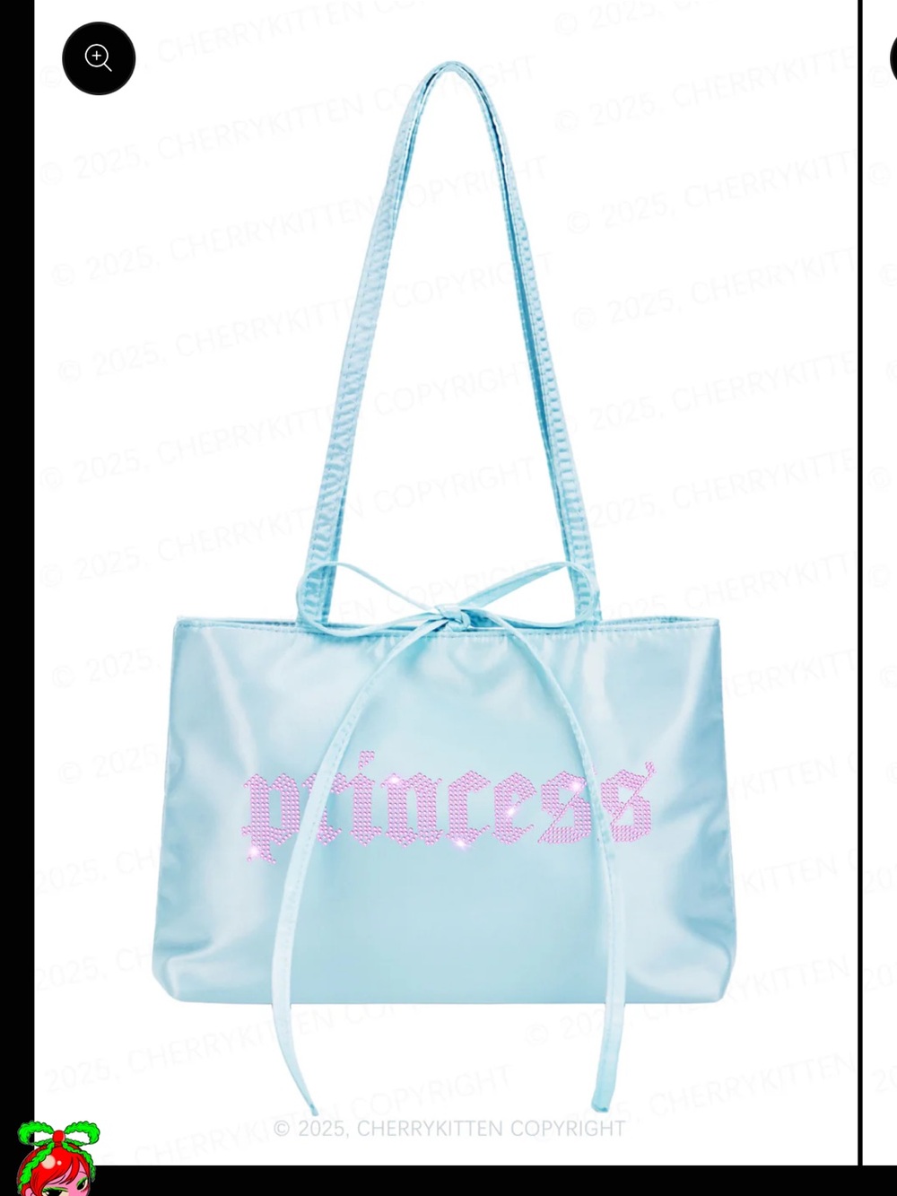 Cherry Kitten ‘Princess’ satin tote bag